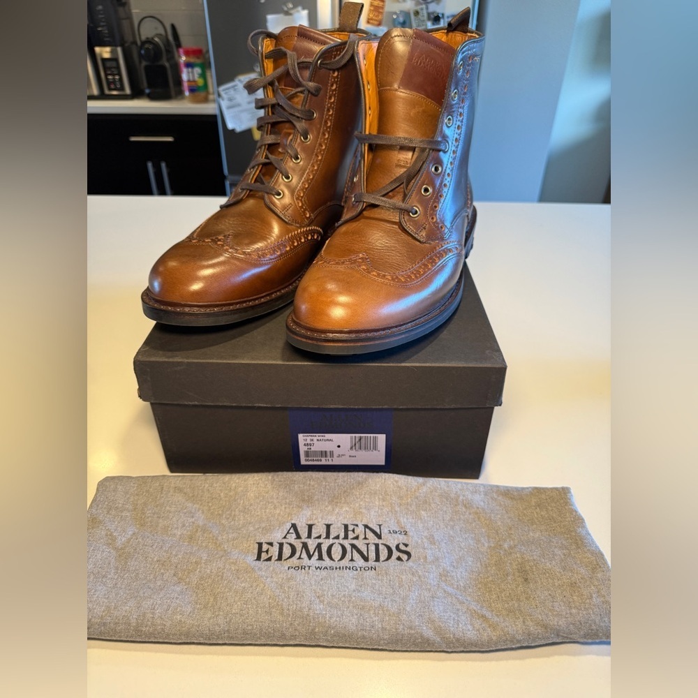 ALLEN EDMONDS - Chapman Weatherproof Wingtip Boot - Men’s Size 12 Wide - NWT - Picture 2 of 16